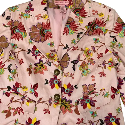 Bandolino Pink Floral Blazer 100% Cotton Chic Professional Pockets Size 14