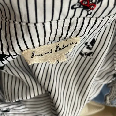 Grace and Delancy Striped French Bull Dog Print Button Down Shirt Size 8 White