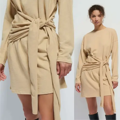 Nation Ltd Gloria Wrap Tie Mini Dress in Warm Sand Cotton