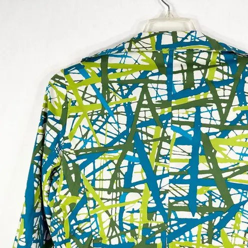 Neiman Marcus Medium Blazer Jacket Blue Green White Lined Open Women Stretch 875