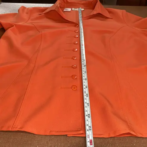 Dress Barn  Vintage Y2K Orange Retro Stretchy Button Up Mod Diner Blouse Size L