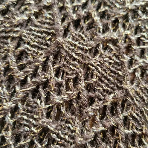 Mixit  Knit Long Tail Cropped Cardigan Brown and Metallic Gold Size Medium - Image 2