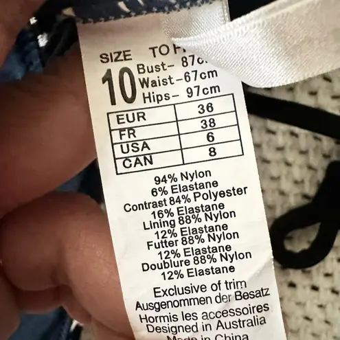 Seafolly Australia Blue White Black Modern Tribe Deep V Neck Maillot One Piece