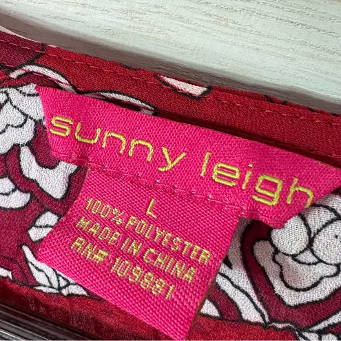 Sunny Leigh Ruffled Patchwork Floral Crinkle Chiffon Wrap Blouse Red Large