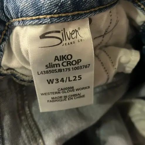 Silver Jeans  Co Aiko Slim Crop Distressed Mid Rise Jeans