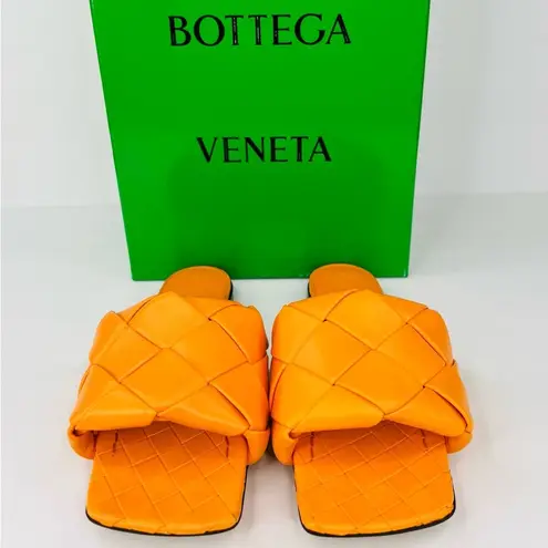 Bottega Veneta LIDO INTRECCIATO TANGERINE WOVEN LEATHER FLAT SANDALS SIZE EU 35