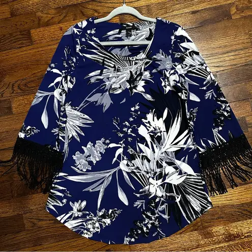 🦋 NWOT Alfani Floral Print Dress with Fringe Sleeves Small Blue