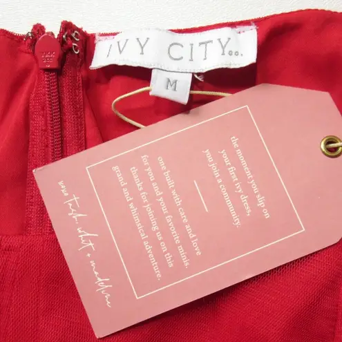 NWT Ivy City Co. Ballerina Midi in Red Tulle Puff Sleeve Fit & Flare Dress M Size M