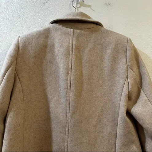 ZARA Double Breasted Gold Button Wool Blend Long Coat in Sand Size M