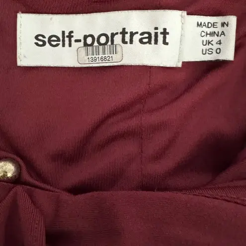 SELF PORTRAIT Cropped Long Sleeve Draped Gathered Knit Blouse Burgundy Top Sz 0 Red
