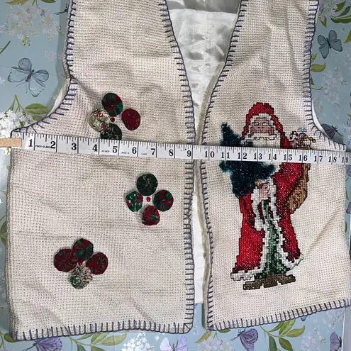 Santa Embroidered Cross Stitch Christmas Sweater Vest Size undefined