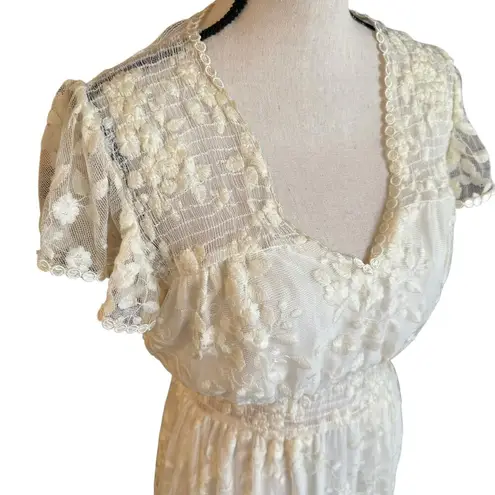 The Kooples Boho Tulle maxi dress smocked embroidered lace wedding bridal Sz3/L