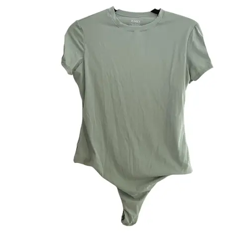 PUMIEY Short Sleeve Bodysuit Thong Leotard Top Sage Green Casual L Shapewear Size L
