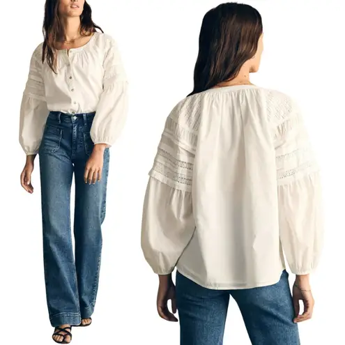 Faherty Enna Button Up Blouse Top Womens XXS White Boho Flowy Organic Cotton NWT