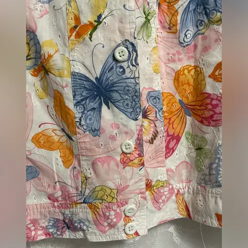 Alfred Dunner Eyelet Butterfly Lined Button Front Long Sleeve Jacket XL 16P EUC