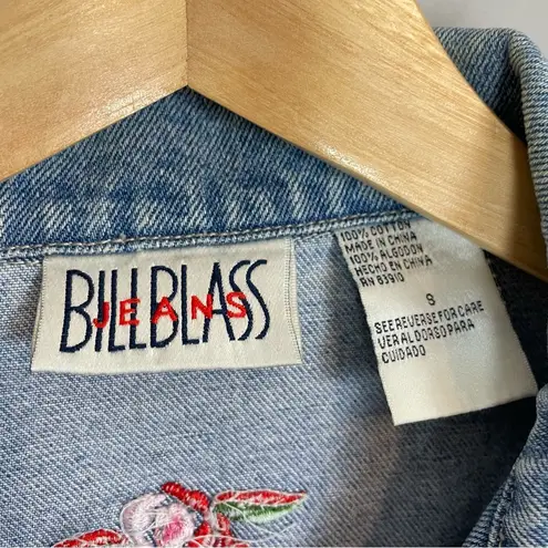 Bill Blass  Vintage Jean Jacket Embellished Ribbon Embroidery Y2K Girlie Roses Sm