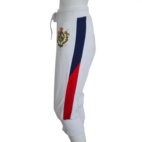 COOGI White Y2K Crest Embroidered Cropped Cuffed Knit Joggers Size 1X
