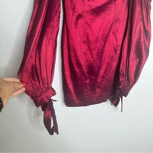 Majorelle Sky Off The Shoulder Metallic Bodycon Mini Dress in Burgundy Red