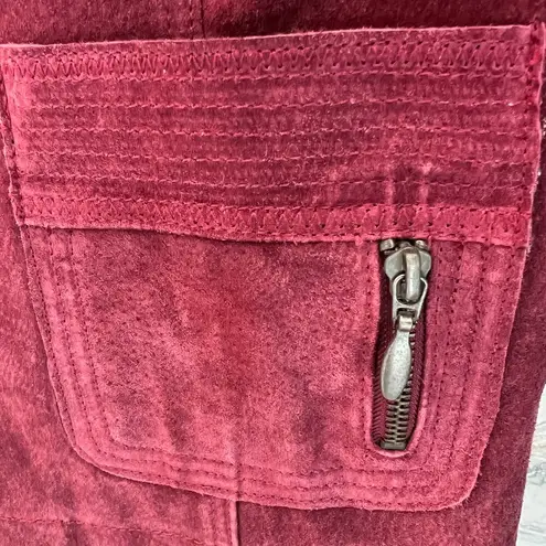 Chico's Chico’s Cranberry Burgundy Leather Jacket Snap Front Zip Pockets Size 3 (16-18)