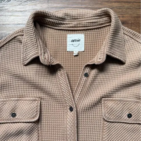 Aerie  Women’s Lumber Jane Oversized Waffle Button Down Light Brown Shirt Size XL thumbnail 10