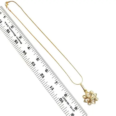 Vintage S.A.L. Gold Tone Clear Swarovski Crystals Flower Pendant Necklace