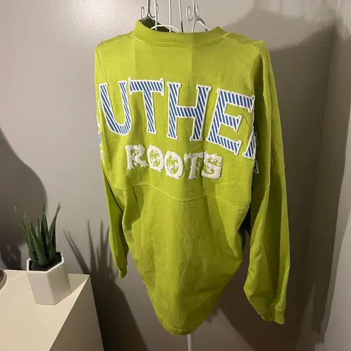 Spirit Jersey SOUTHERN ROOTS Green Stripe Preppy Varsity Team Collegiate Size S