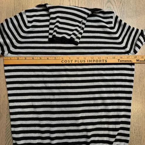 Joseph A Petite Striped Turtleneck Sweater Black Silver Metallic Knit - Image 5
