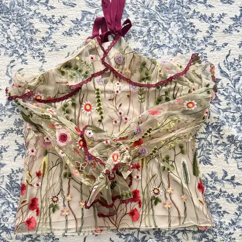 Alexis Kylie Embroidered Off the Shoulder Lined Sheer Floral Blouse Top Size M