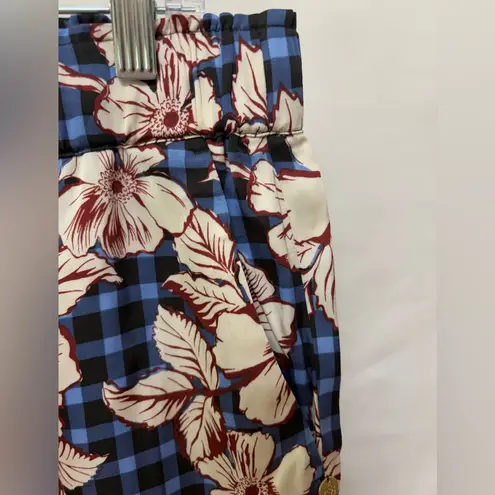 Scotch & Soda Blue Gingham and Burgundy Floral Printed Wide Leg Trousers Size XL