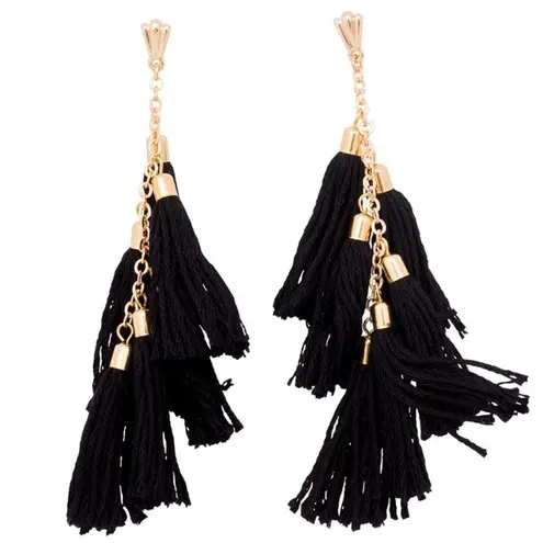 Ettika Day Dreamer Tassel Earrings in Black and Gold - Sz O/S - NIP