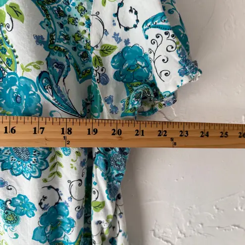 Fashion Bug Size XL Cotton Blue Green Floral Short Sleeve Blouse