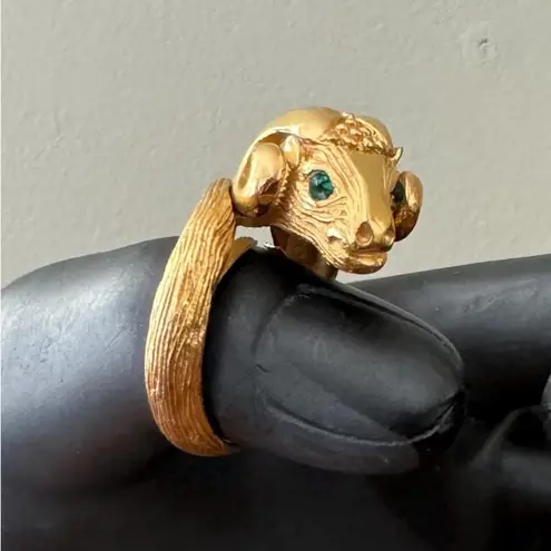 Trifari Vintage Crown 1969 Ram Ring "Something Wild" Collection Gold Tone 7"