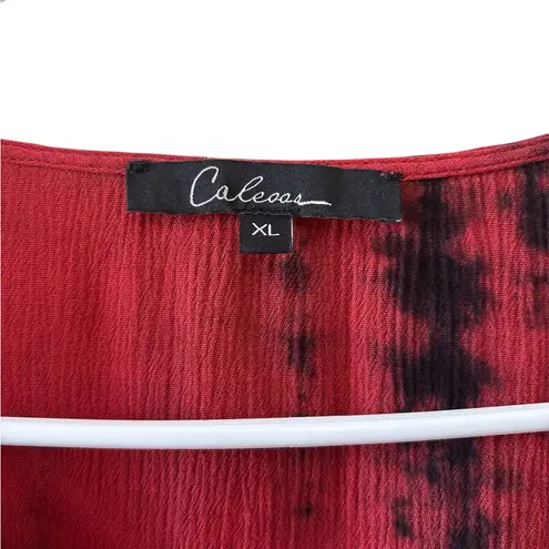 Calessa Tie Dye print Bohemian Red Embroidered Women's Tunic,size XL
