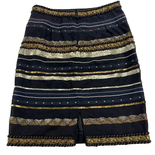 Worth New York Black Custom Maximalist Mixed Metals Beaded Artistry Skirt Size 2
