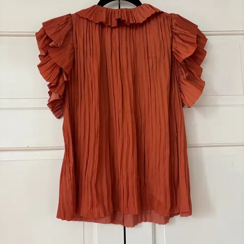 Ulla Johnson Elli Top Satin Blouse Shirt Orange Size 2 As Seen On TV Pleated Tie