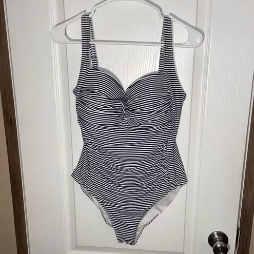 Nip Tuck Swim Sorrento Stripe Joanne Swimsuit Womens 10 Ruched Slimming 1 Pc Black