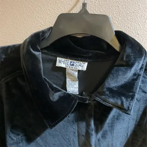 White Stag Women's Black Velvet Tunic Button-Down Shirt Long Sleeve Pockets L