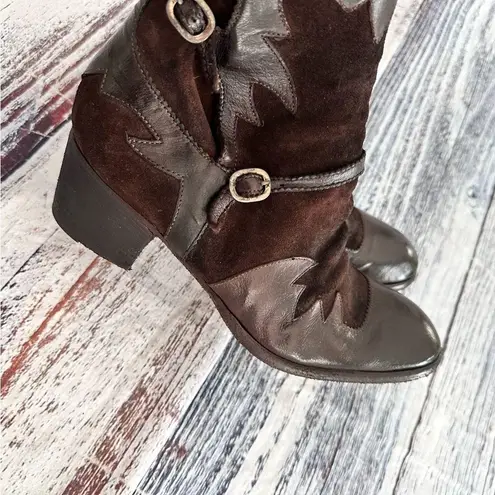 I.N.K. Shoes Vintage Brown Leather and Suede Western Style Booties Size 7.5