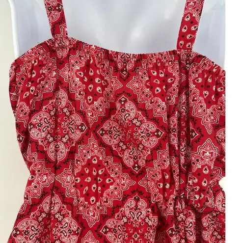 LIFE Bandana Babydoll Womens Top Sz M Red Festival Paisley Retro Americana Size M