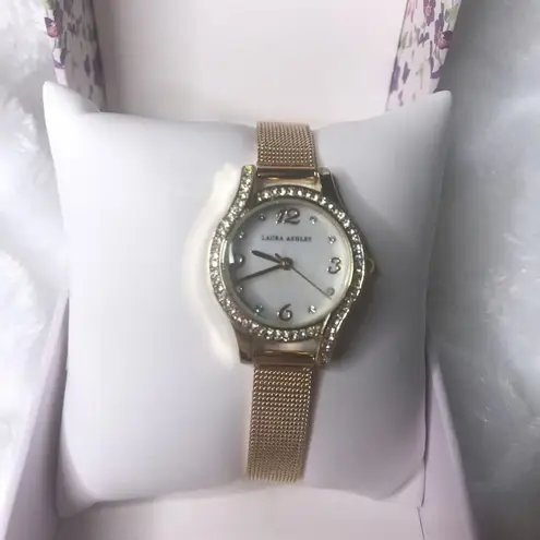 Laura Ashley NWT Mini Gold & Crystal Mesh Bracelet Watch