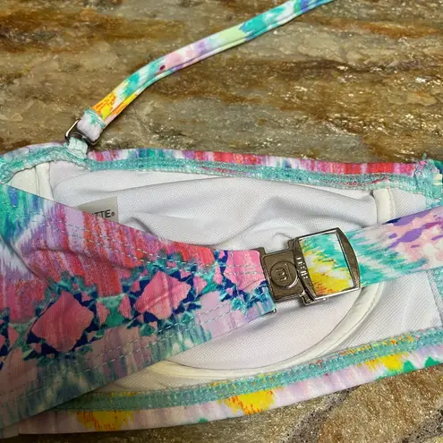 Blue rod beattie colorful tie dye fringe bandeau bikini top size 4 multicolor Pink