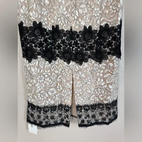 La Perla Lace Black & Cream Pencil Midi Skirt RTW Spring 2006 size 44 US 8