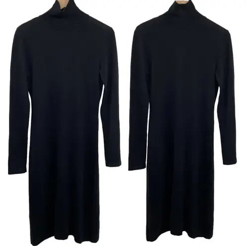 Garnet Hill Merino Wool Turtleneck Dress Knee Length Black Womens Size Small