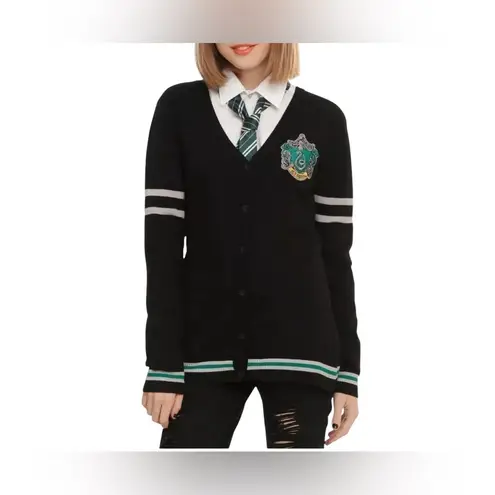 Harry Potter Slytherin House Crest Black V Neck Cardigan Size 16