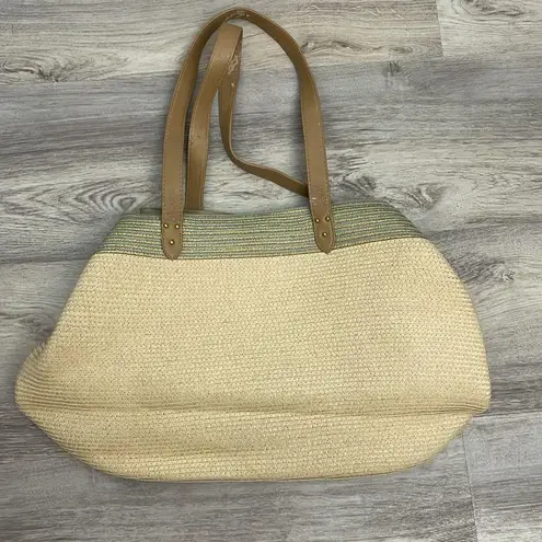 Sun N Sand Sun 'N' Sand Beige Woven Straw Magnetic Snap Close Shoulder Bag 19.5" X 11.5"