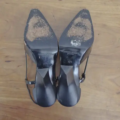 Emporio Armani Black Patent Leather Strappy Italian Made High Heels Size 37.5