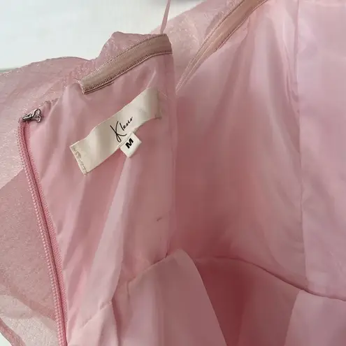 Khan Pink Strapless Tiered Organza Babydoll Mini Dress Medium