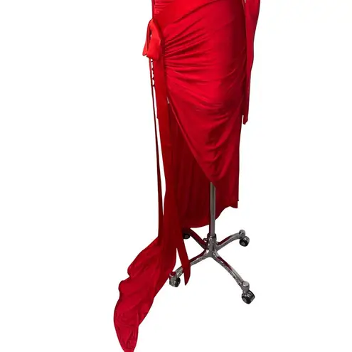 David Koma Satin Bow Detail Asymmetric Long Dress in Red 6 UK 10 New Womens Gown