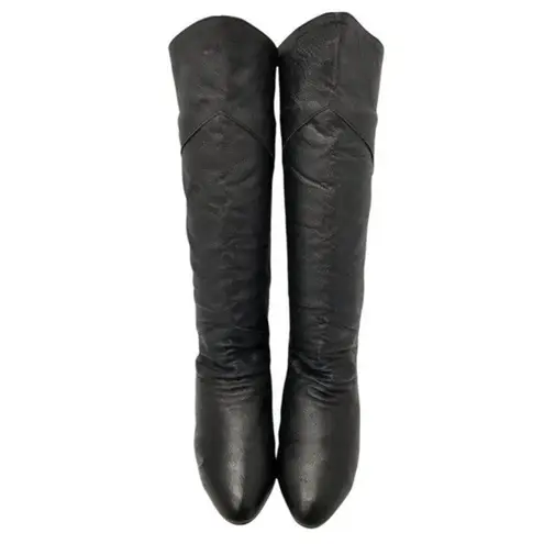 Crossroads Womens Boots Black Leather Block Heels Pull On Pointed Toe Flat 8 W