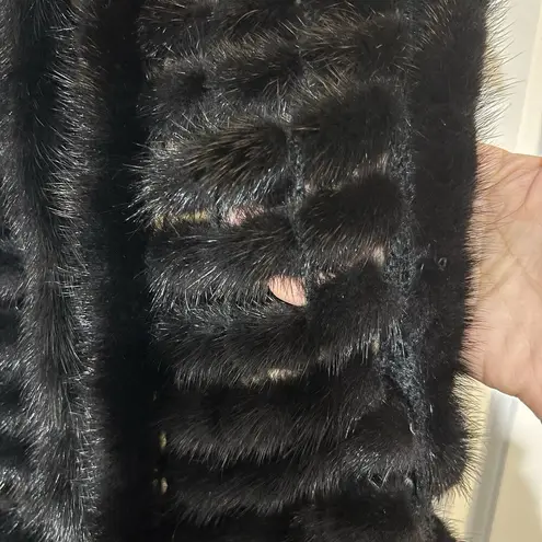 Ranch Mink Fur Vest with Crochet Black Genuine Mink Cozy Soft Statement Piece